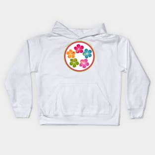 Hand Drawn Hibiscus Flower Wreath Emblem Kids Hoodie